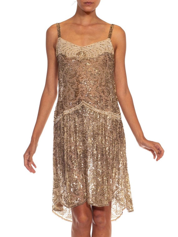 1920S Silver  Gold Beaded Silk Chiffon Dress - image 5