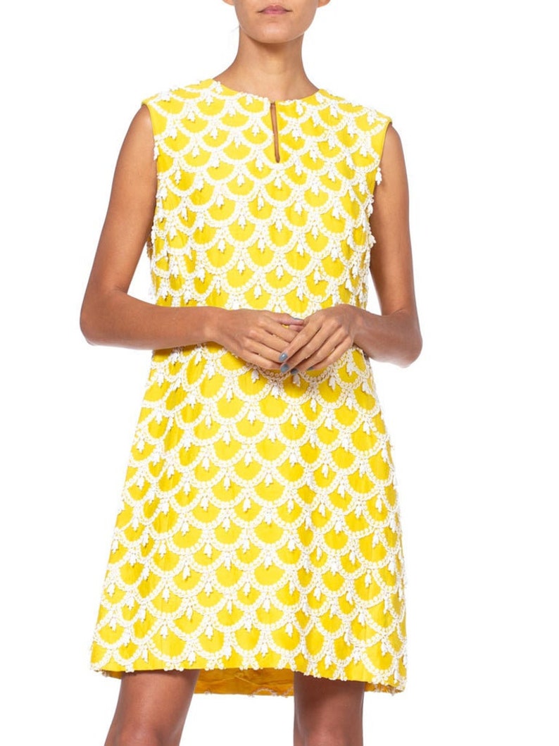 1960'S Yellow Hand Beaded Silk Radzimir Mod Cocktail Dress image 1