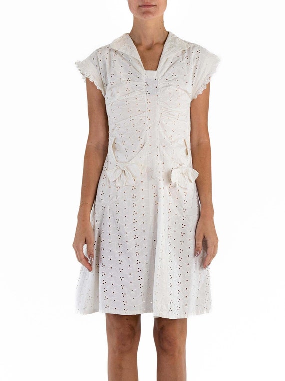 1930S White Cotton Eyelet Lace Cute Little Dress … - image 1