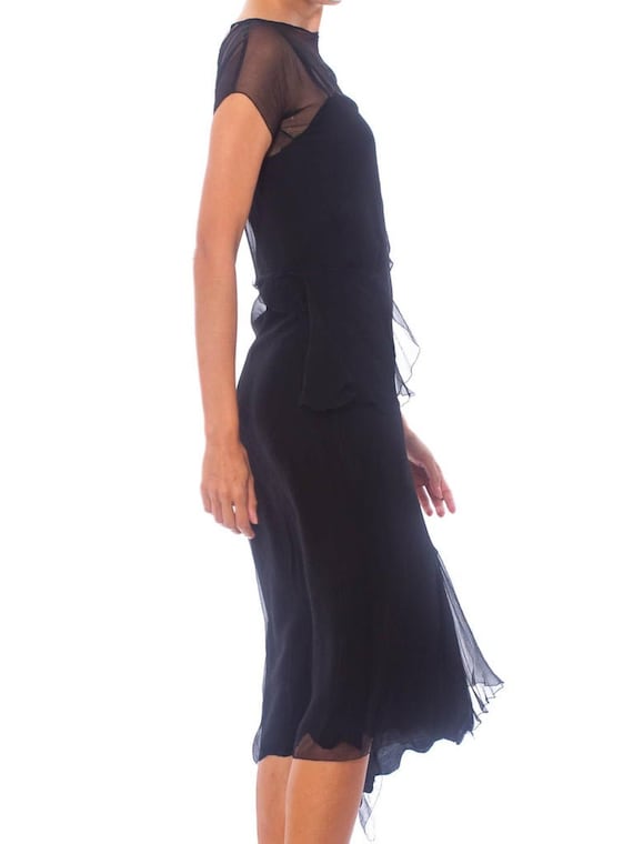 1920S Black Sheer Silk Chiffon Layered Dress - image 2