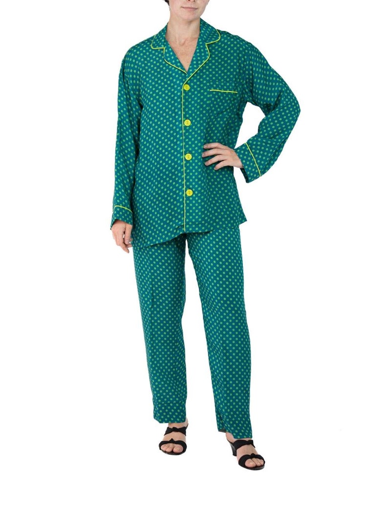 Pyjamas Strings Morphew Collection Sea Green Polka Dot Print Cold Rayon Bias Draw ...