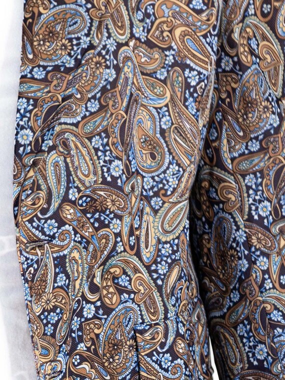 1970S Blue  Brown Polyester Paisley Print Blazer - image 8