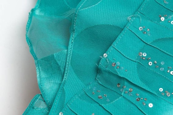 2000S CAROLINA HERRERA Turquoise Silk Burnout Chi… - image 8