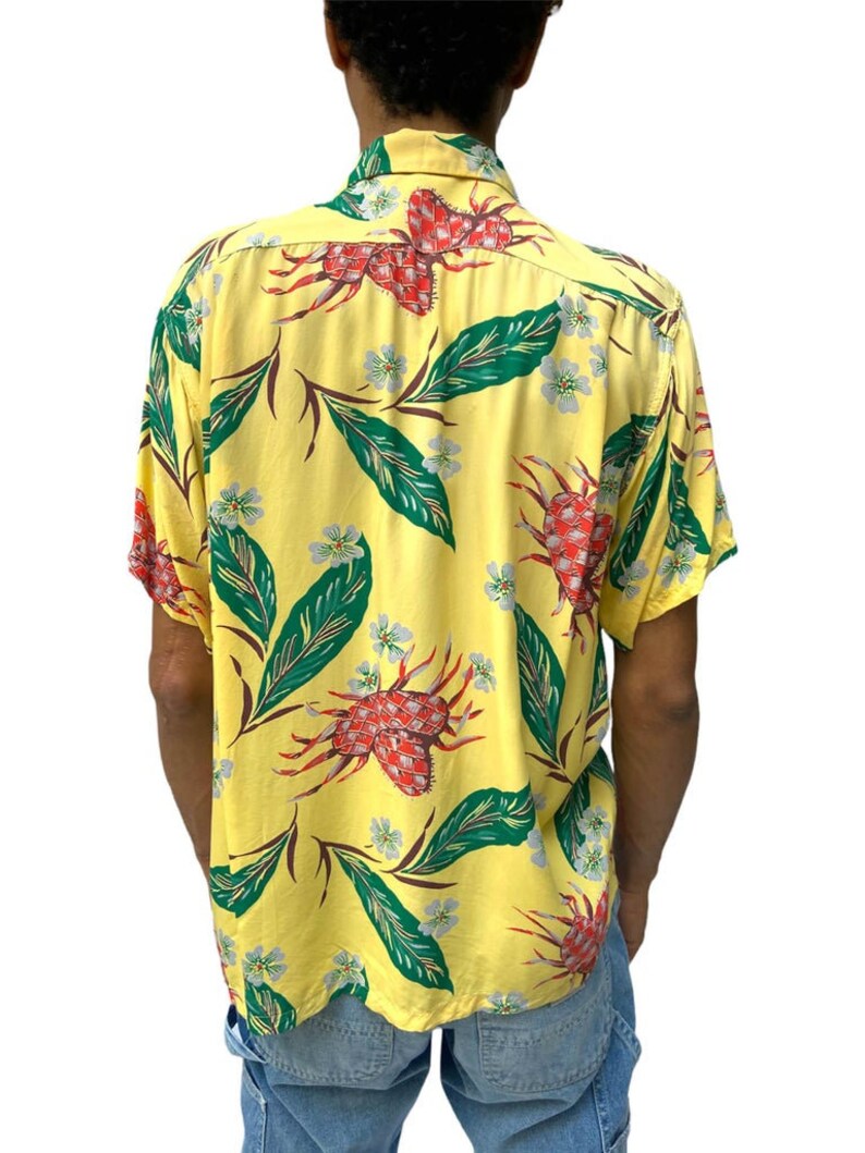 1940S Blocks Yellow Tropical Rayon Silk Crabs Shirt image 7