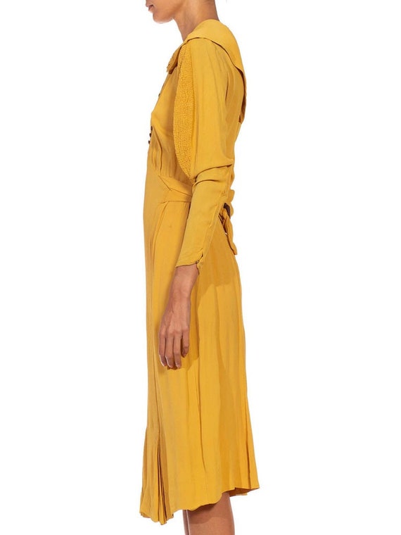 1930S Mustard Yellow Rayon Crepe Caplet Dress Wit… - image 2
