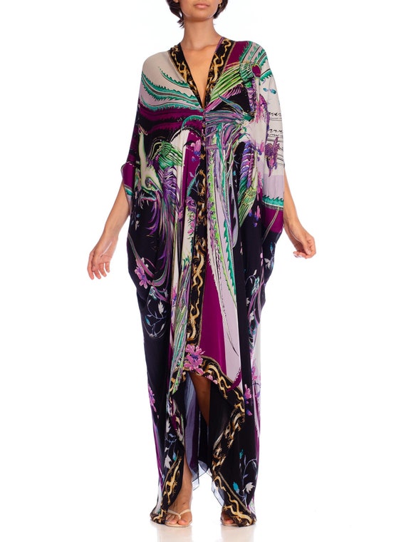 2000S ROBERTO CAVALLI Grey & Purple Psychedelic Silk … - Gem