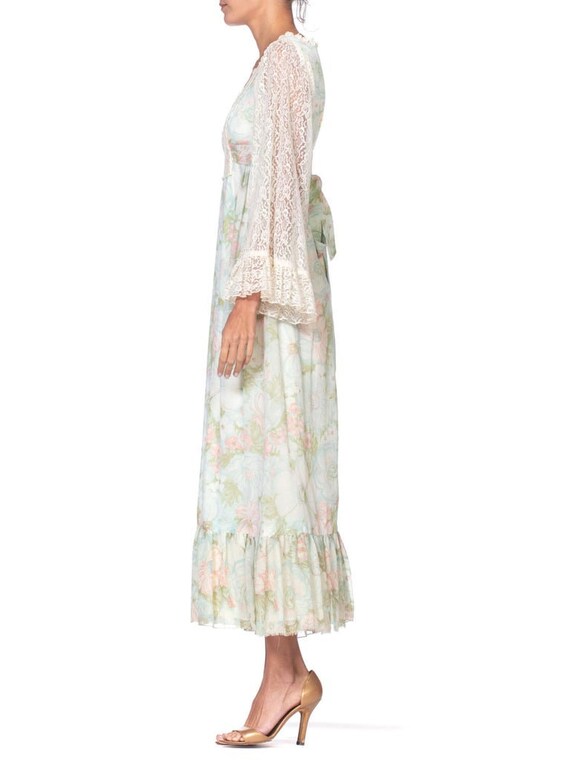 1970S Boho Floral Printed Cotton Tulle Dress Line… - image 2