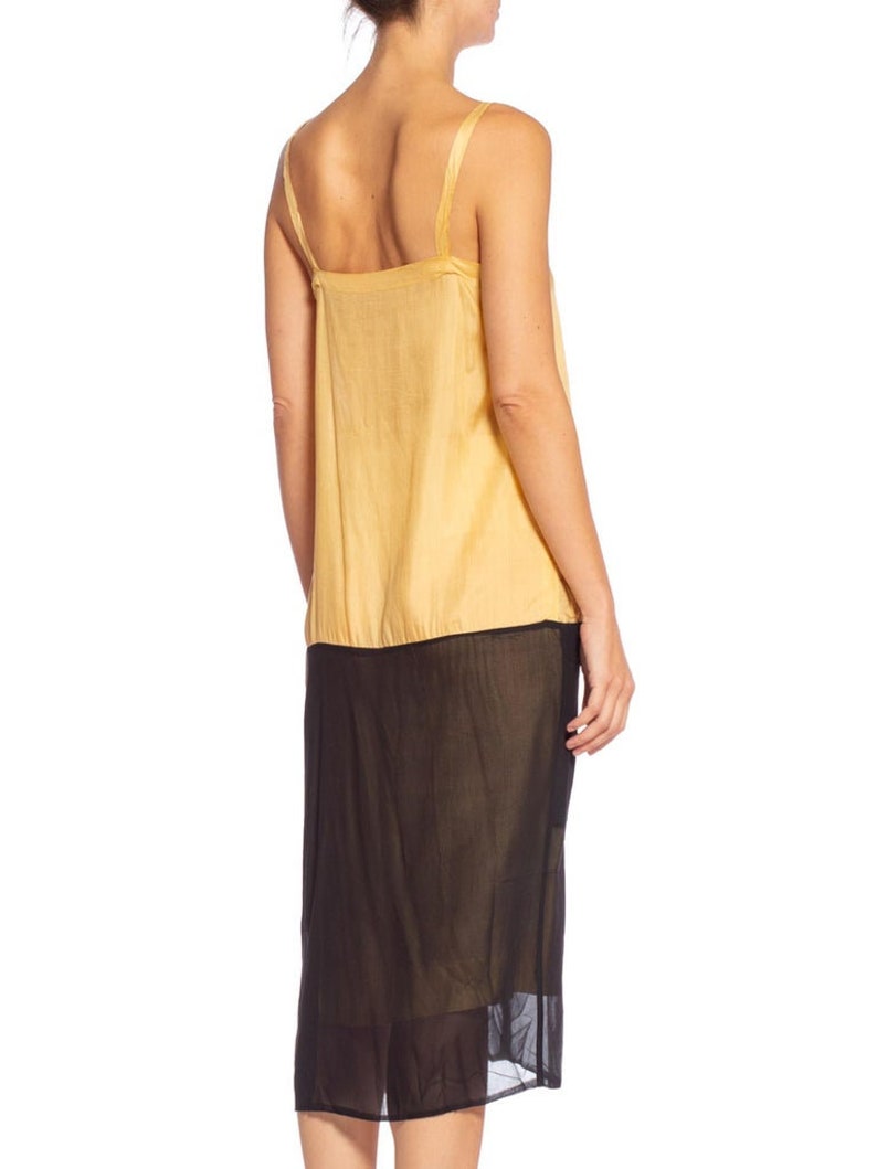 1920'S Yellow & Black Silk Chiffon Slip Dress Meant To Be Worn Under An Evening Top image 5