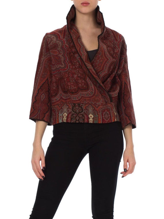 1920S Cranberry Red Wool Victorian Paisley Shawl