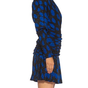 1980S Givenchy Black Blue Haute Couture Silk Jacquard Draped Cocktail Dress With Sleeves image 4