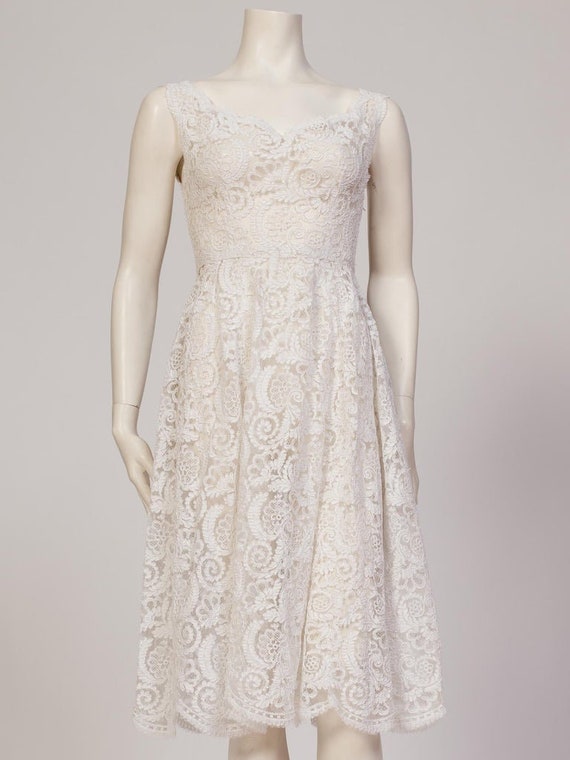 1950S Couture Hand Finished White Lace Dress