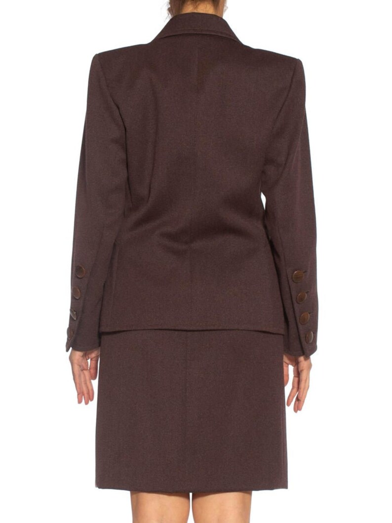 1980S Yves Saint Laurent Brown Haute Couture Wool Skirt Suit image 5