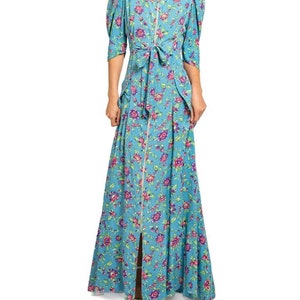 1940S Blue & Pink Floral Cold Rayon Zipper Front Dress image 7