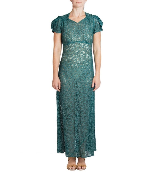 1960S Dark Teal Cotton / Rayon Lace Dress