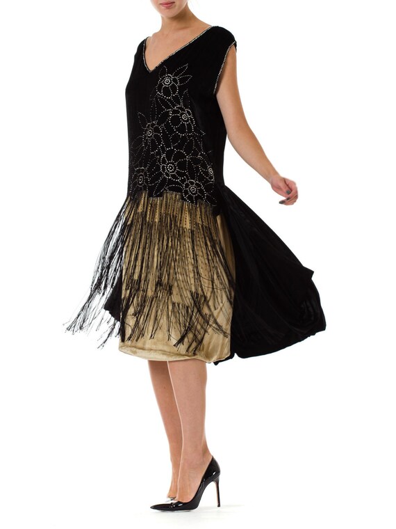 1920S Black & White Silk Velvet  Fringe Cocktail … - image 3