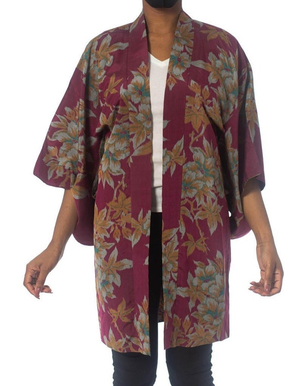 1950S Hand-Woven Ikat Floral Silk Japanese Kimono