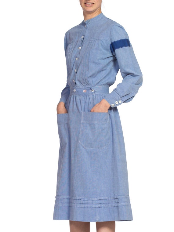 Edwardian Cotton Chambray WWI Authentic War Nurse… - image 5