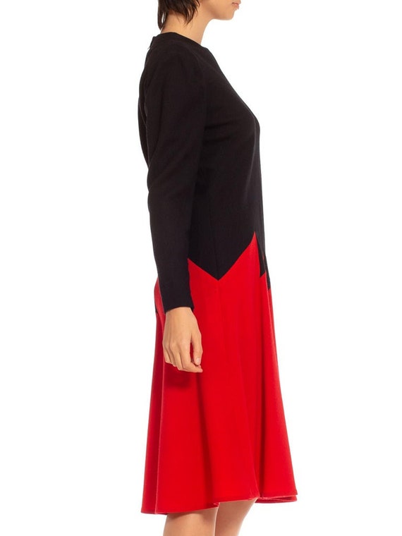 1980S Galanos Red & Black Long Sleeved Dress - image 3