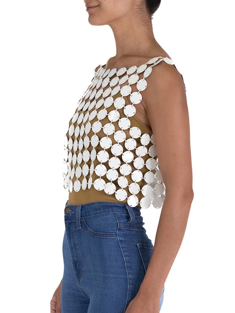 1960'S Paco Rabanne Style White Plastic Circle Chainmail Top