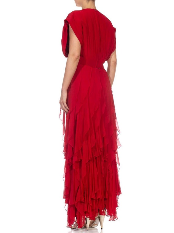 1980S Red Silk Chiffon Pleated Bodice Gown With B… - image 4