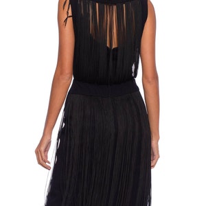 1960S Black Rayon Crepe Lbd Cocktail Dress With Draped Long Fringe Back image 4