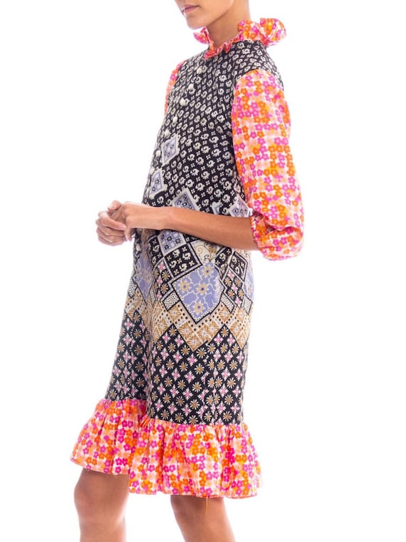 1960S Multicolor Patchwork Boho Printed Polyester… - image 3