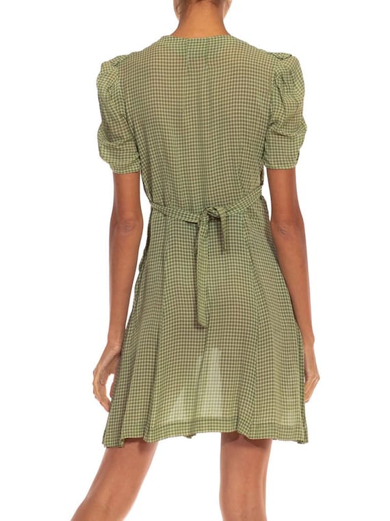 1930S Green  White Cotton Checkered Dress - image 9