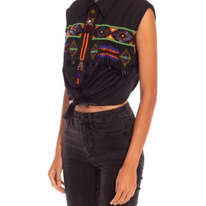 1970S Black Beaded Cotton Top image 5