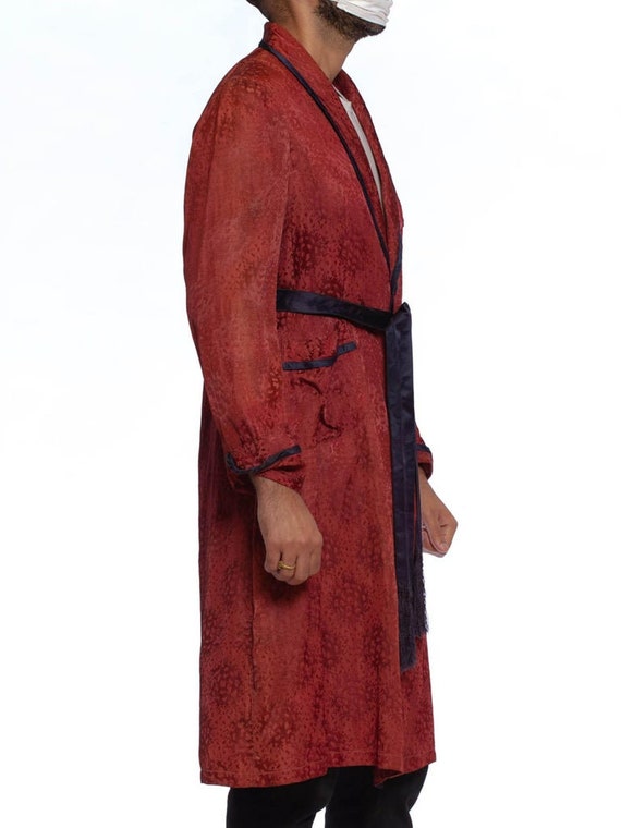 1920S Maroon Silk Jaquard Antique Mens Robe - image 6