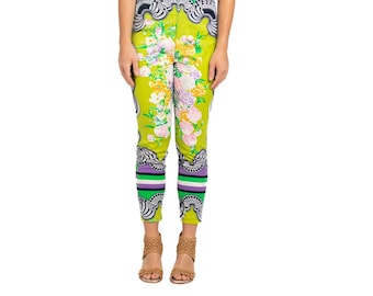 1990S GIANNI VERSACE Pantalones verde lima y florales