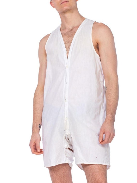 1920S White Organic Cotton Men's One Piece Union S