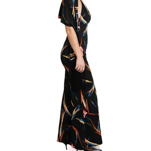1970S Black & Tropical Rayon Jumpsuit With Matching Shawl image 3