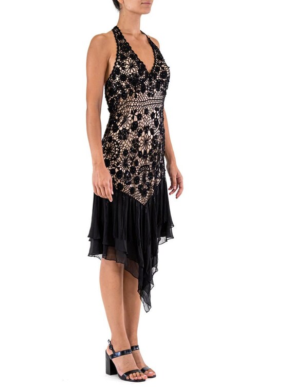 Black Rayon Crochet  Chiffon Cocktail Dress With … - image 3