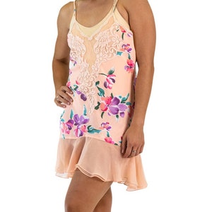 1990S Pink Multi Floral Polyester Lace Slip Dress image 4
