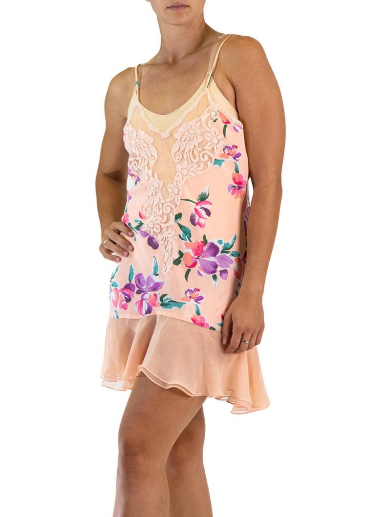 1990S Pink Multi Floral Polyester Lace Slip Dress image 4