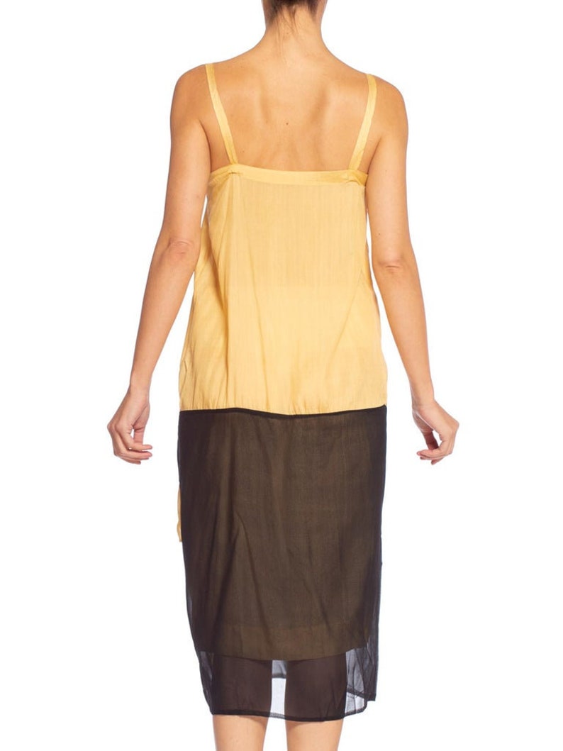 1920'S Yellow & Black Silk Chiffon Slip Dress Meant To Be Worn Under An Evening Top image 8