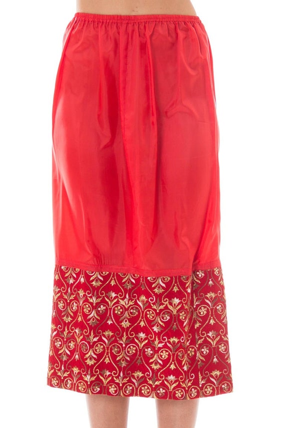 1960S Red Silk Satin Cocktail Dress Covered In Me… - image 7