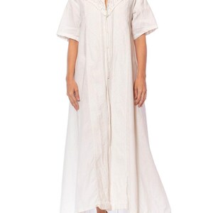 Victorian Off White Hand Embroidered Organic Linen Short Sleeve Nightgown Duster Dress image 2