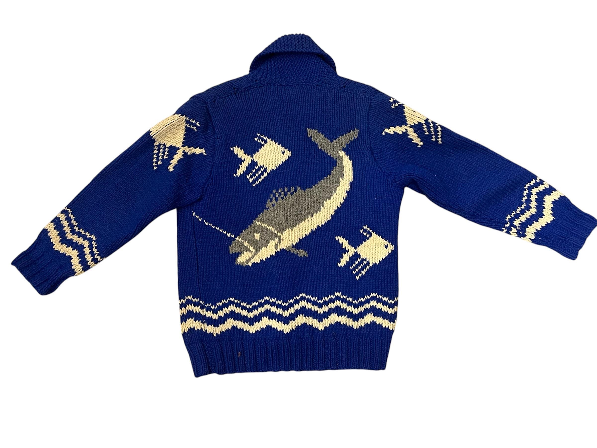イ*ウ様 稀少柄【Canadian Sweater】SPOUTING WHALE 1950s Blue Wool Blend Knit Whale Zipper Front Sweater - Etsy Canada