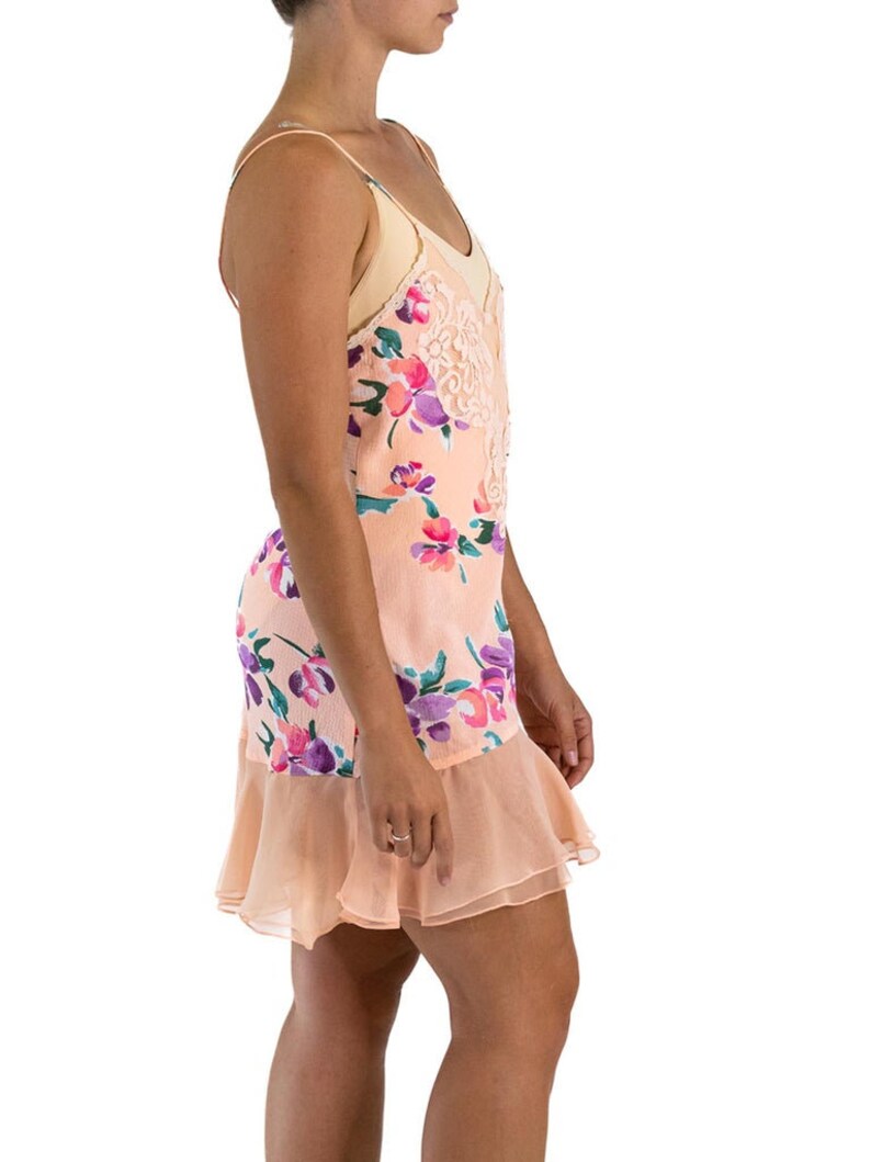 1990S Pink Multi Floral Polyester Lace Slip Dress image 3