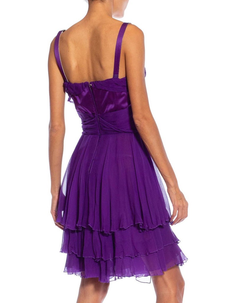 2000S DOLCE and GABBANA Purple Silk Pleated & Draped Cocktail Dress image 6