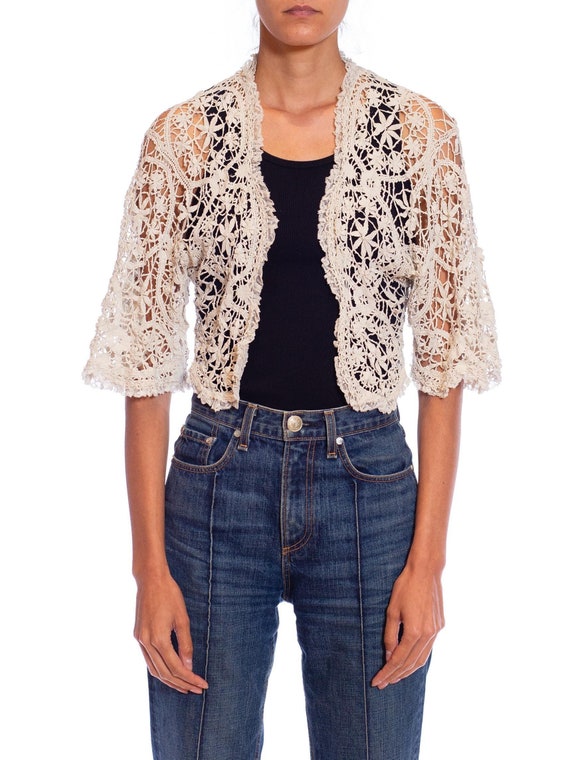 Edwardian Linen Handmade Lace Jacket - image 1