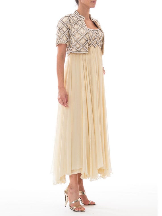 1960S Cream Beaded Silk Chiffon Empire Waist Gown… - image 3