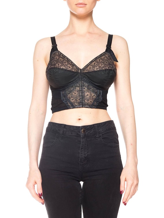 1950S Black Nylon/Lace Bullet Bra