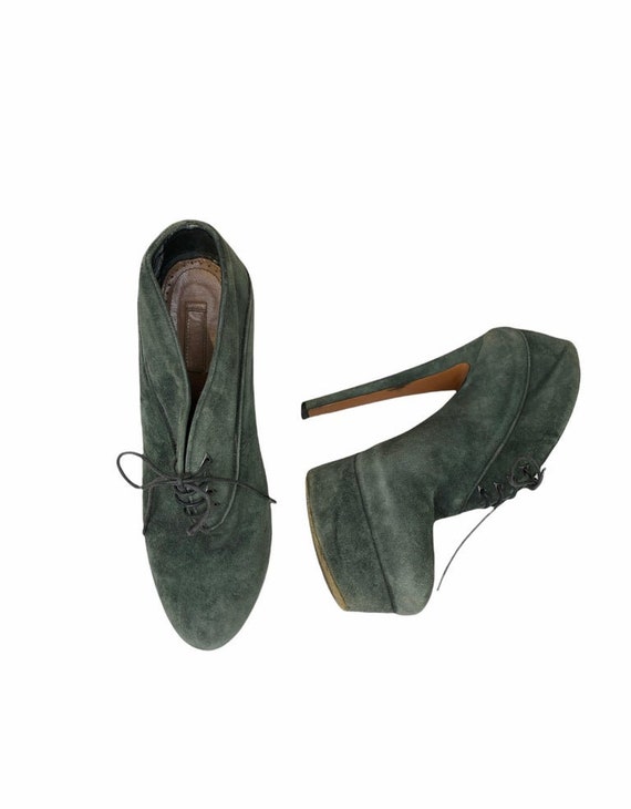 1990S Azzedine Alaia Emerald Green Suede Platform… - image 2