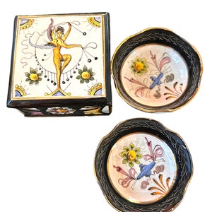 Morphew Abode 1950S White Italian Cermanic Handpainted Angel With Flowers Box Matching Saucers image 5