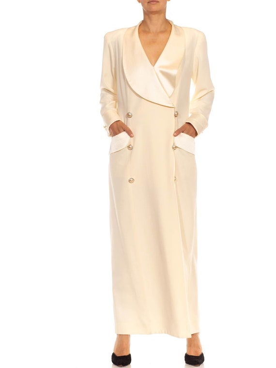 1980S Cream Polyester Glam Dress