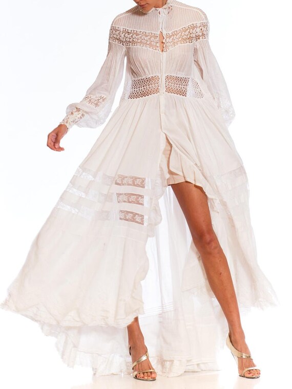 White Victorian Cotton  Lace Oversized Gown - image 9