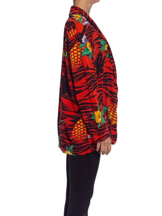 1970S Red Rayon Tropical Print Oversized Jacket - image 2