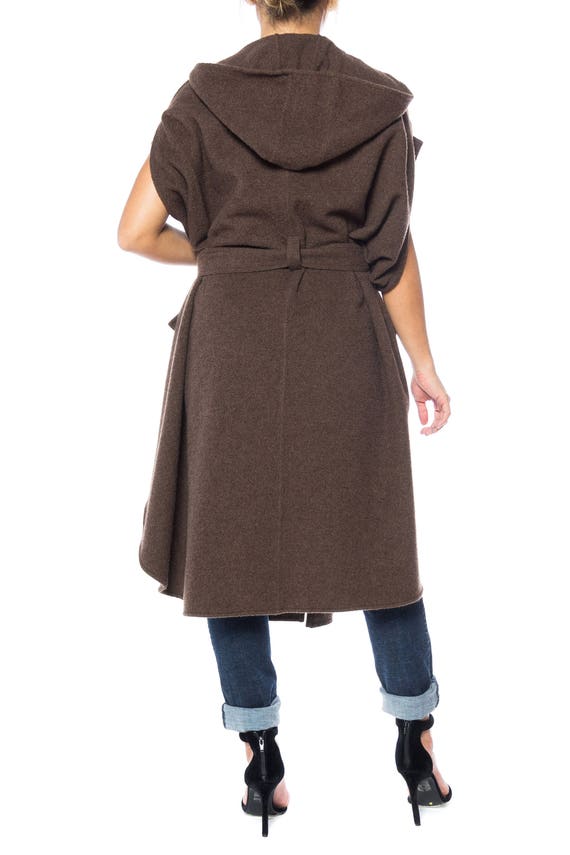 1980S Brown Wool Hooded Cape With Belt - image 6